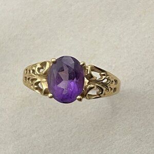 SOLD Vintage 14K Gold Amethyst Ring CJC Maker Filigree Setting Sz 8.75  Jewelry